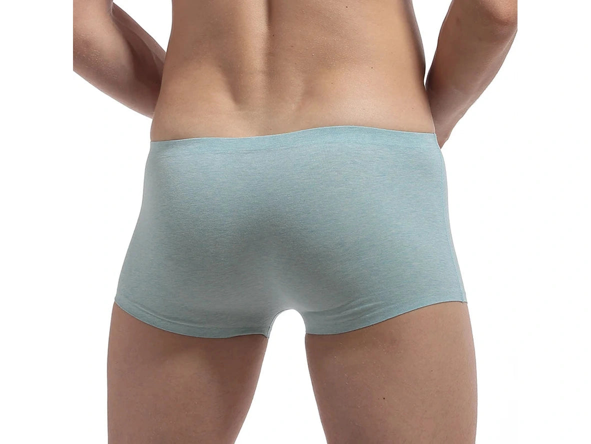 Light blue heather low-rise boxer briefs back view showing clean lines