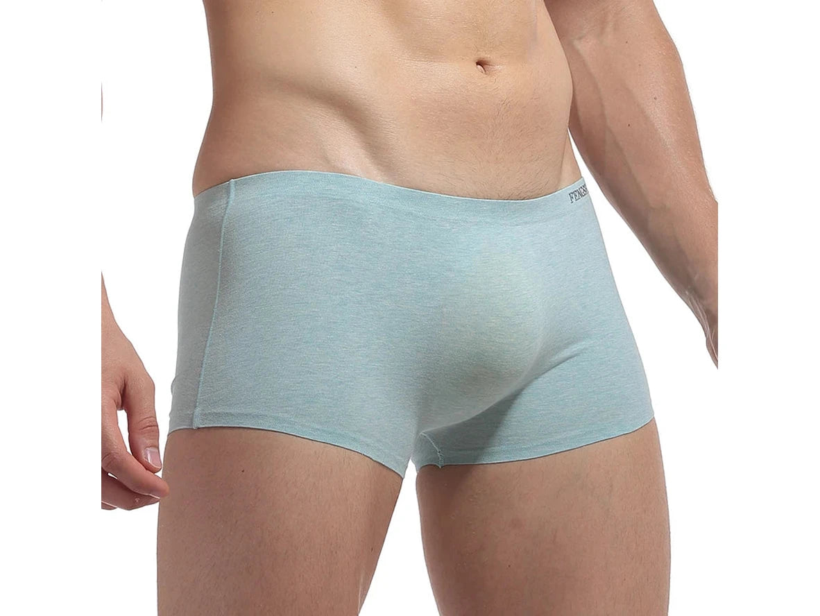Light blue heathered seamless boxer briefs low-rise fit with FENGSHA waistband logo
