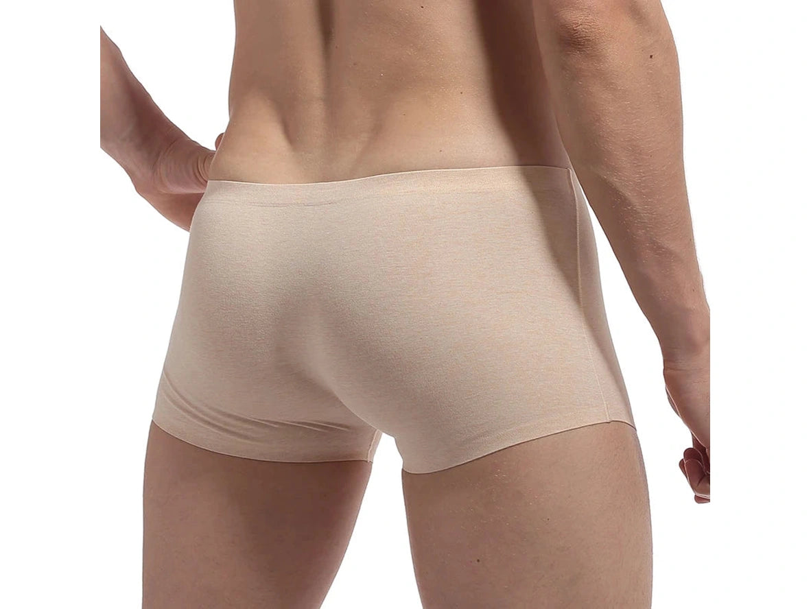 Beige seamless boxer briefs back view showing smooth matte finish and low-rise cut