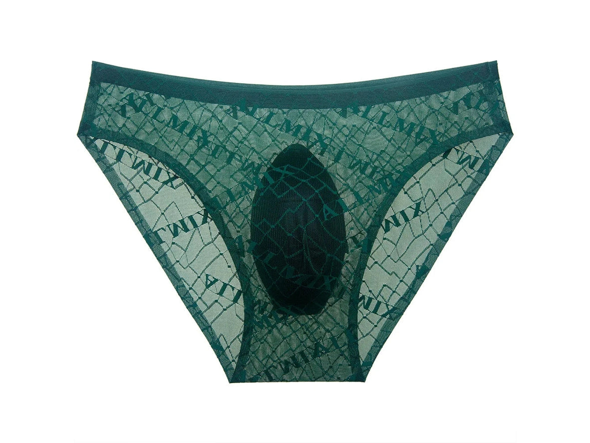 Deep teal ALLMIX Jacquard men's briefs with dark diamond pattern and solid pouch