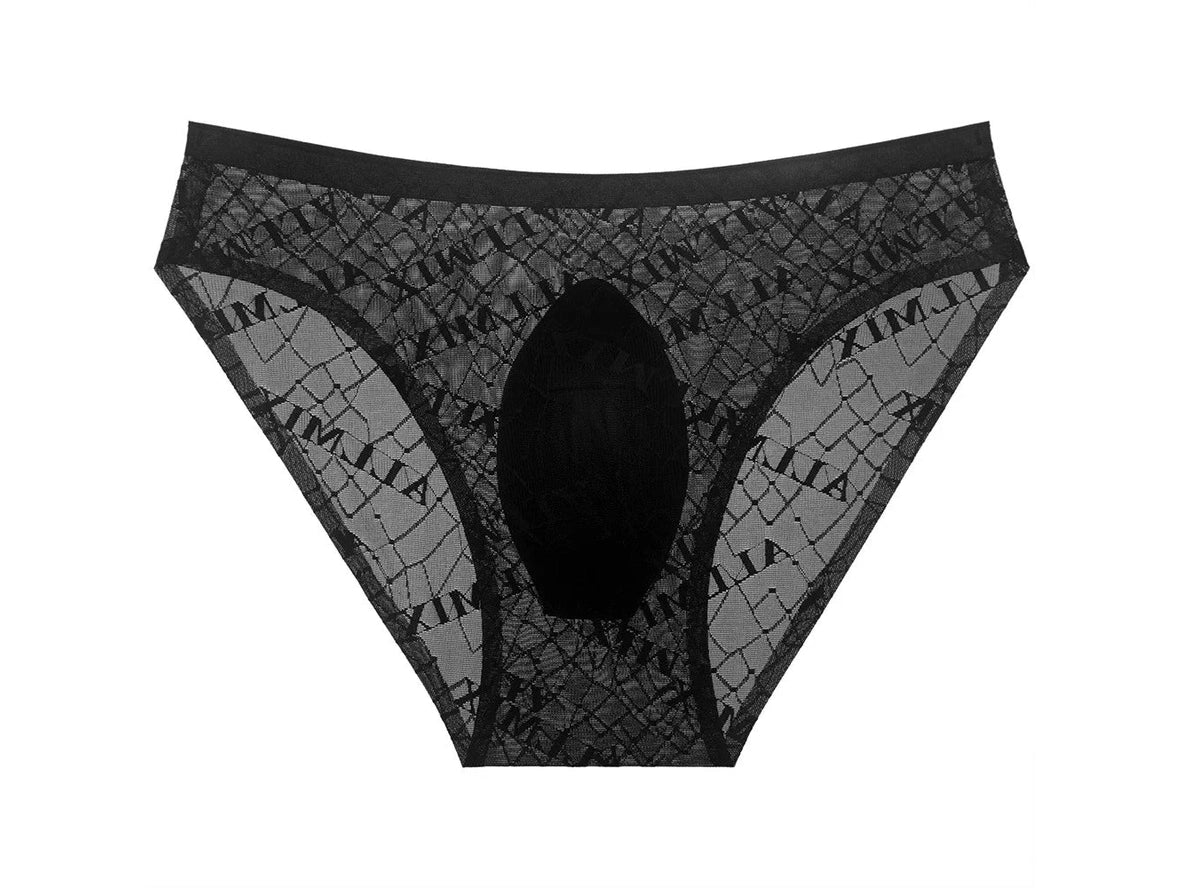 Black ALLMIX Jacquard men's briefs with sheer diamond grid and contoured pouch