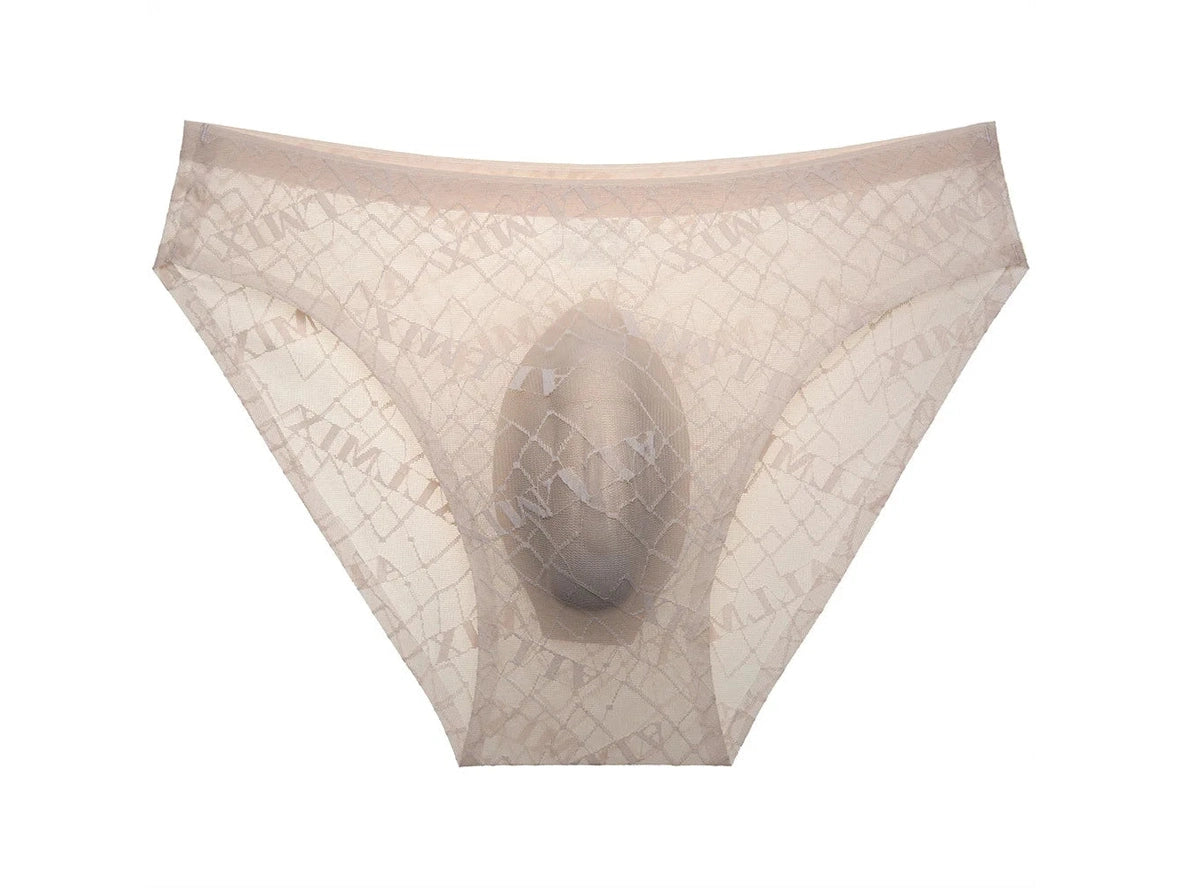 Single beige ALLMIX Jacquard men's brief with low-rise waist and molded pouch