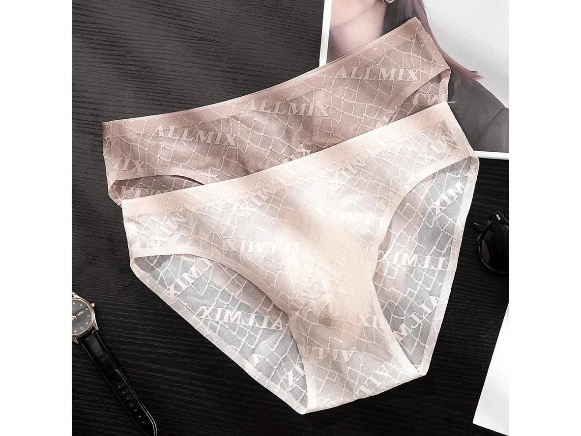 Beige and cream ALLMIX Jacquard men's briefs showing tone-on-tone diamond weave