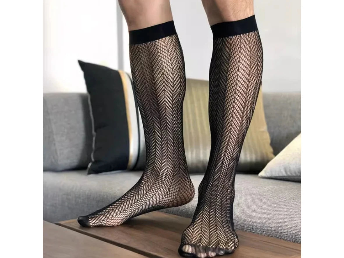 Volt Mesh — Men's Calf-Length Fishnet Gay Socks