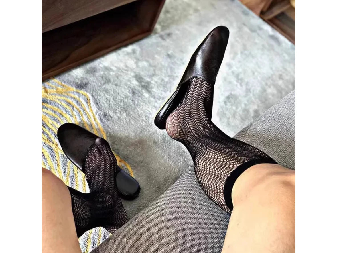 Volt Mesh — Men's Calf-Length Fishnet Gay Socks