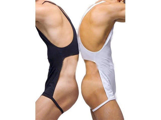 Deep Cut – Open Back Gay Bodysuit - Black / One Size Waist 28-36"