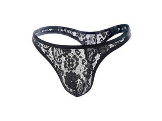 Forbidden Lace – Gay See-Through Thong - black / S Waist 26-28"