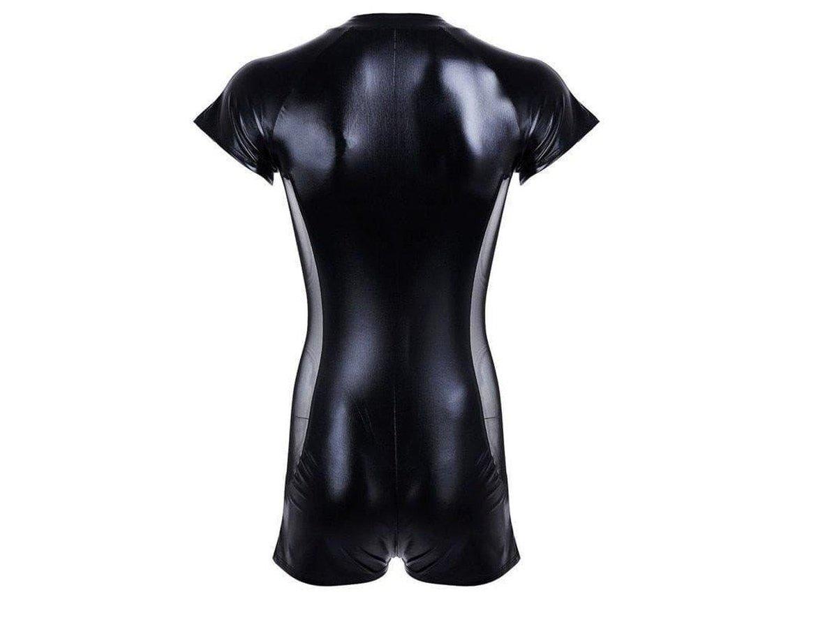 Gay Bodysuits | Clubwear Faux Leather Zipper Short Sleeve Bodysuit