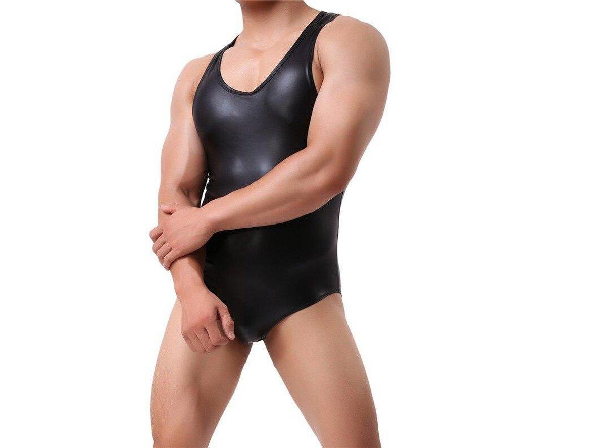 Gay Bodysuits | Faux Leather Wrestling Bodysuit