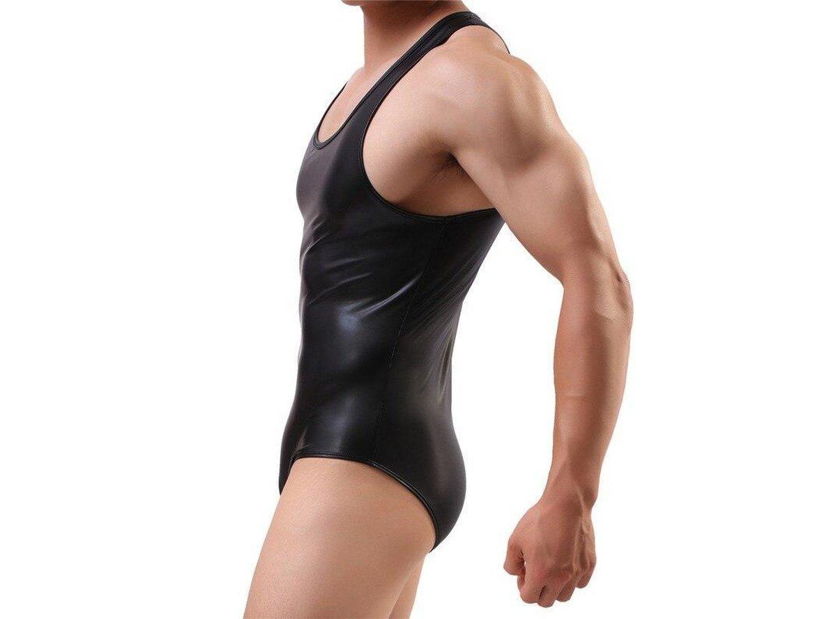 Gay Bodysuits | Faux Leather Wrestling Bodysuit