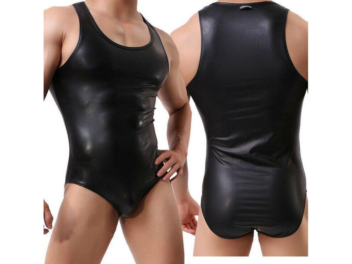 Gay Bodysuits | Faux Leather Wrestling Bodysuit