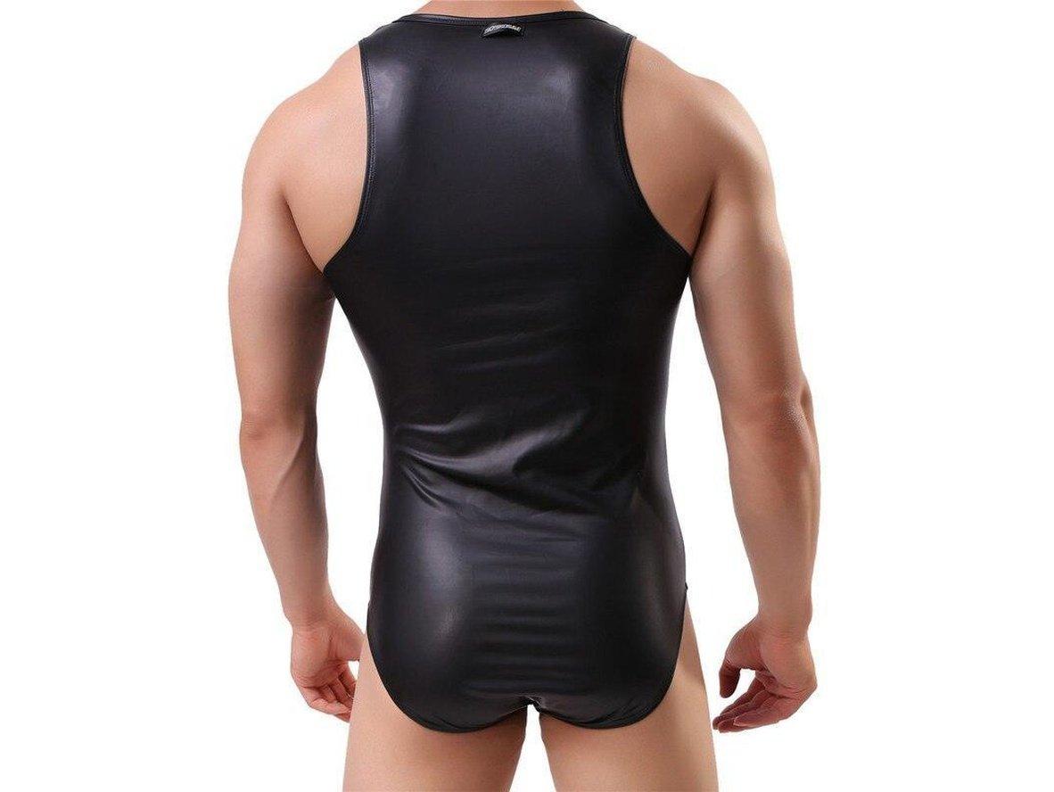 Gay Bodysuits | Faux Leather Wrestling Bodysuit