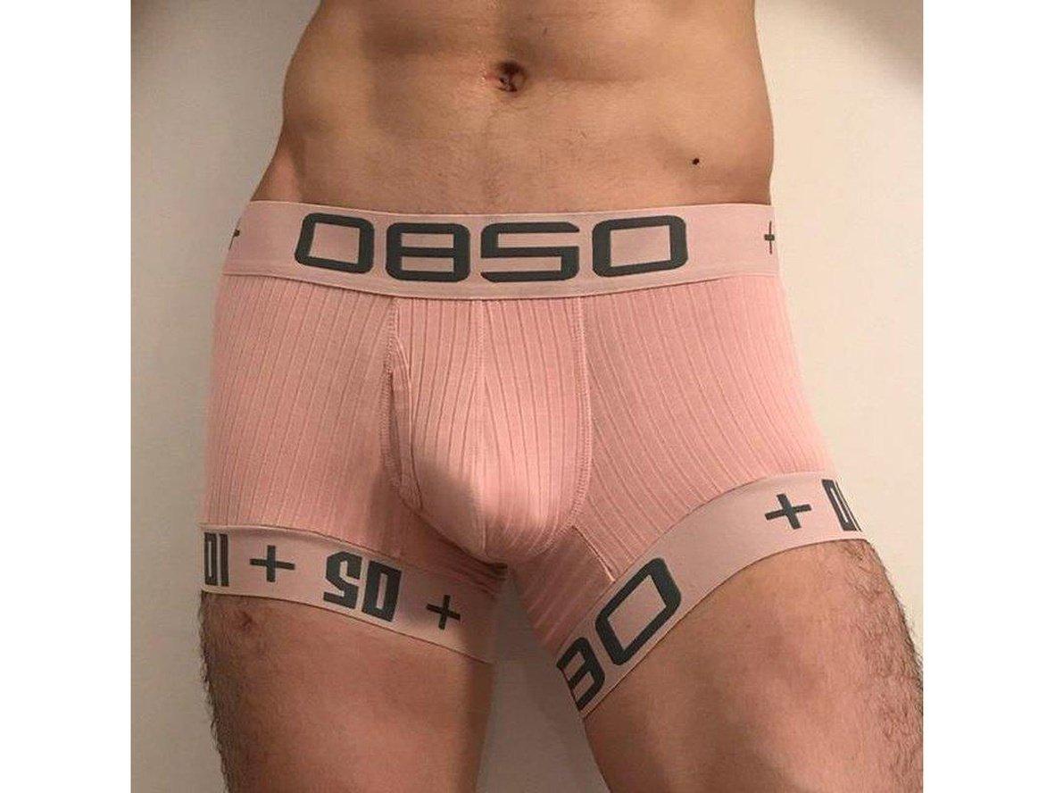 Light pink low-rise boxer briefs with gray 0850 waistband