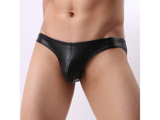 Gay Briefs | BRAVE PERSON Underwear Low-Rise Faux Leather Briefs - Black / S Waist 26-28"