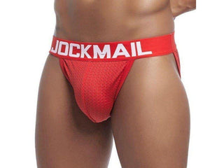Gay Briefs | JOCKMAIL Underwear Mesh Sports Briefs - Red / M Waist 27-30"
