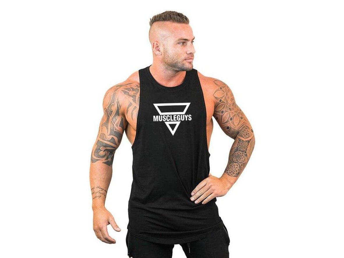 Black men's sleeveless tank top with white inverted triangle logo