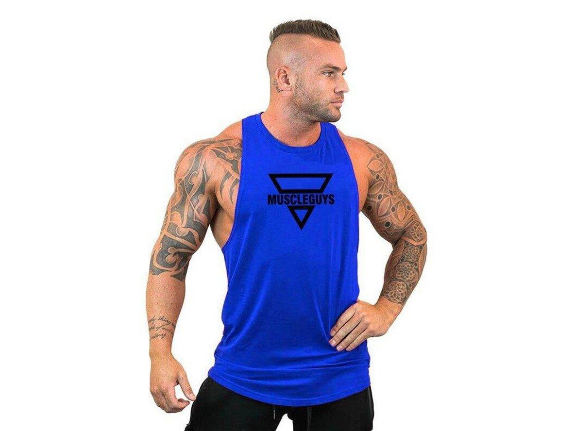 Vibrant royal blue men's athletic tank top with loose fit