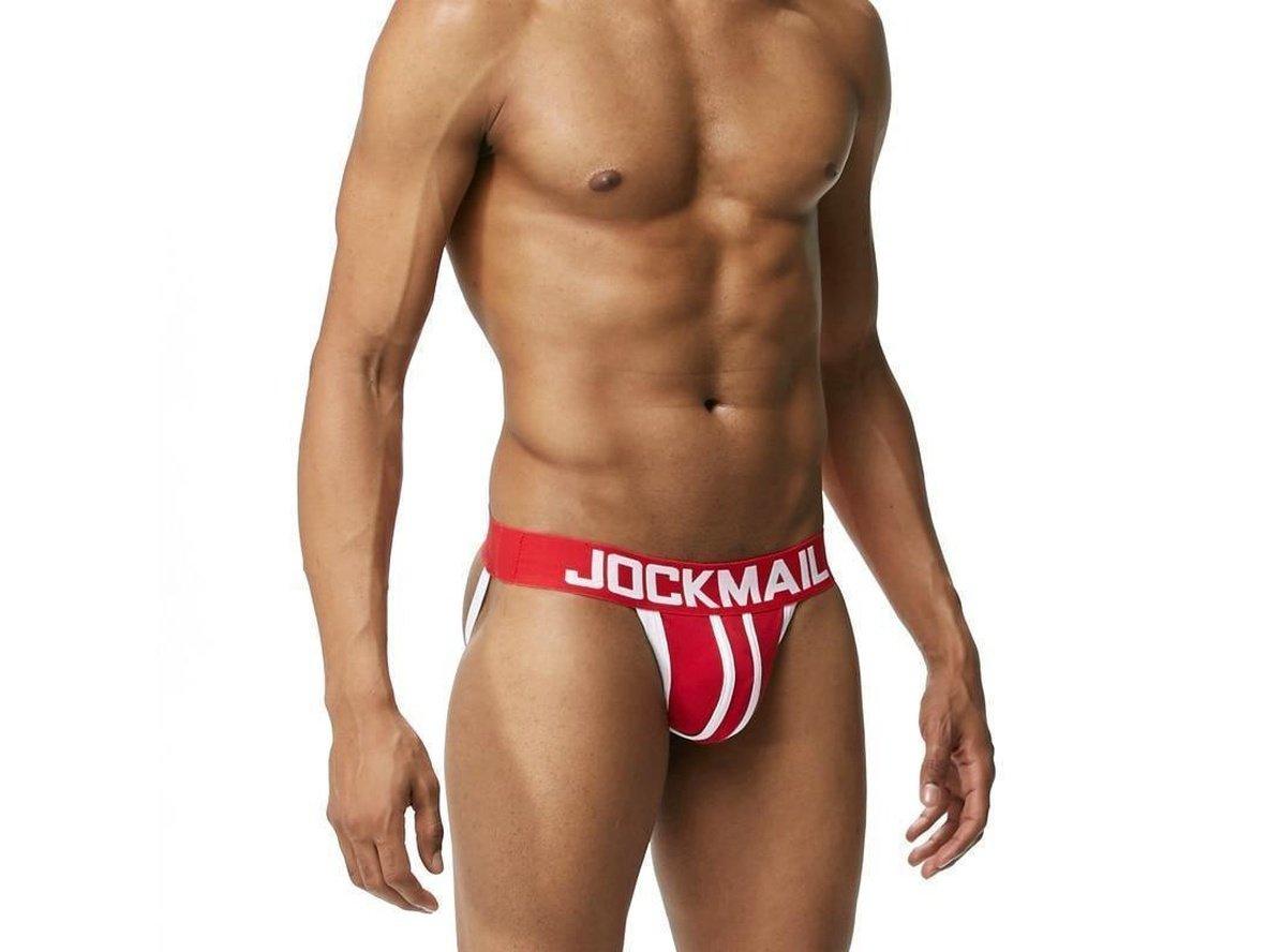 Red and white striped jockstrap with supportive cup