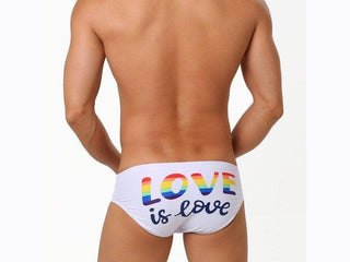 Gay Swim Briefs | UXH LOVE IS LOVE Pride Swim Briefs - No Pushup Pade - White / M Waist 26-29"