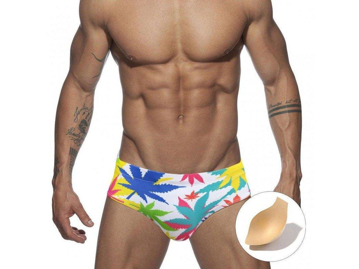 Gay Swim Briefs | UXH Sexy Leaf Print Swim Briefs
