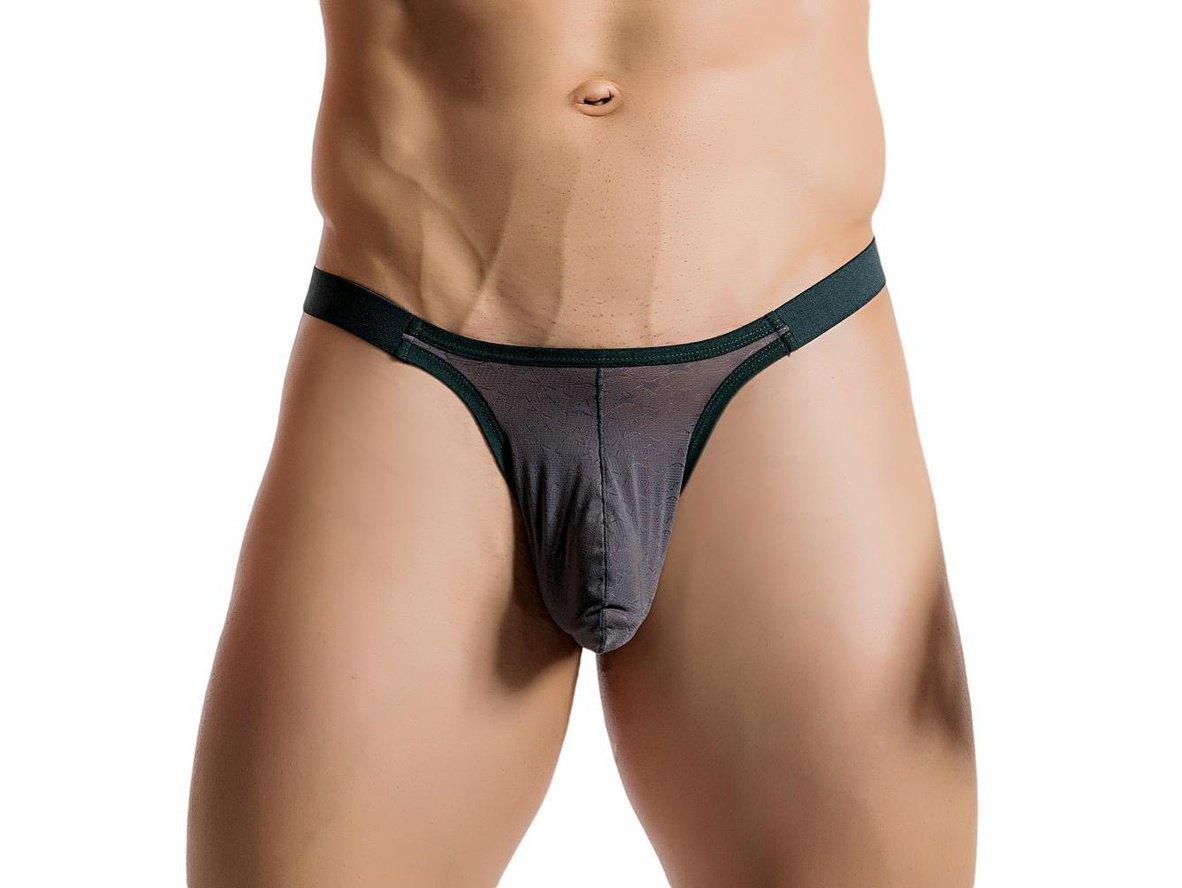 Dark gray and green mesh front panel men's thong