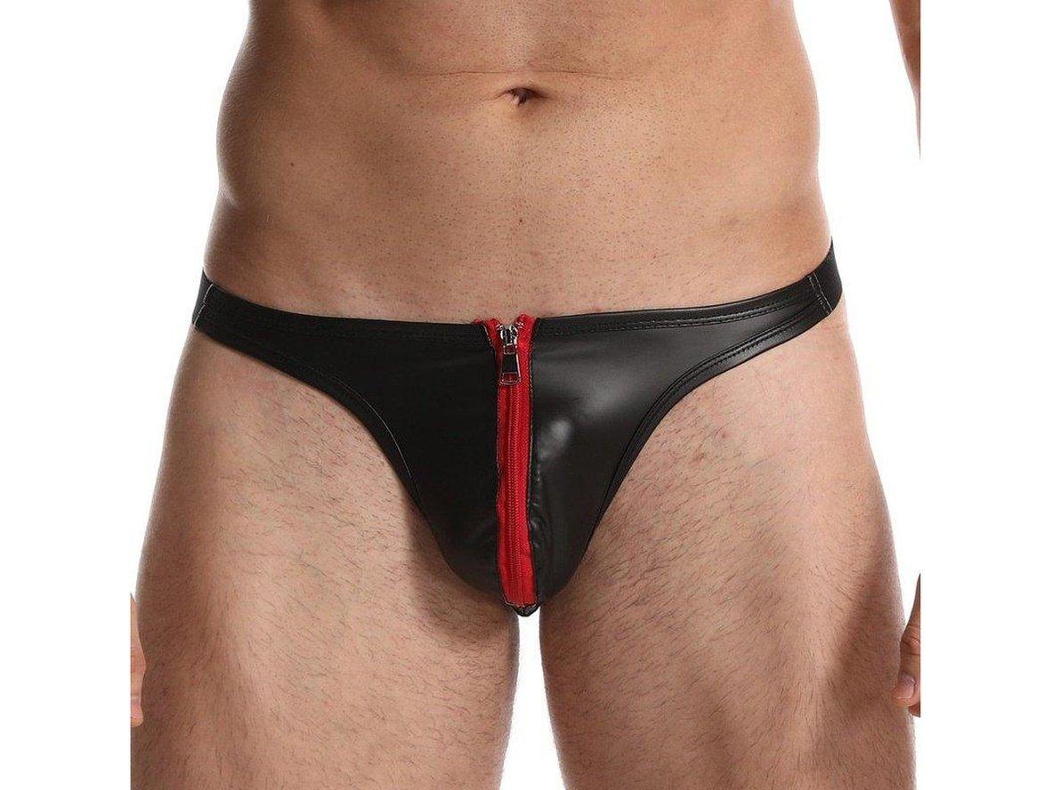 Gay Thongs | CAVE HERO Underwear Zipper Black Faux Leather Thong