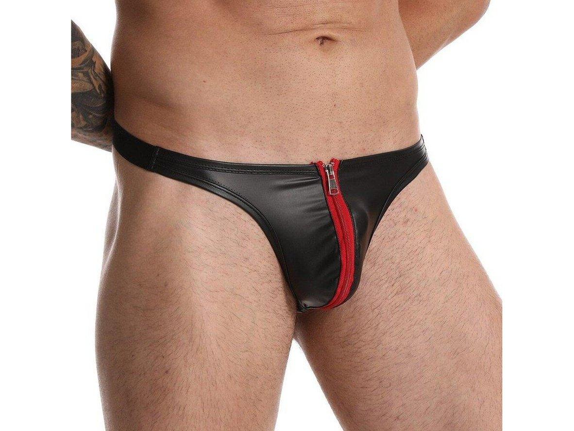 Gay Thongs | CAVE HERO Underwear Zipper Black Faux Leather Thong